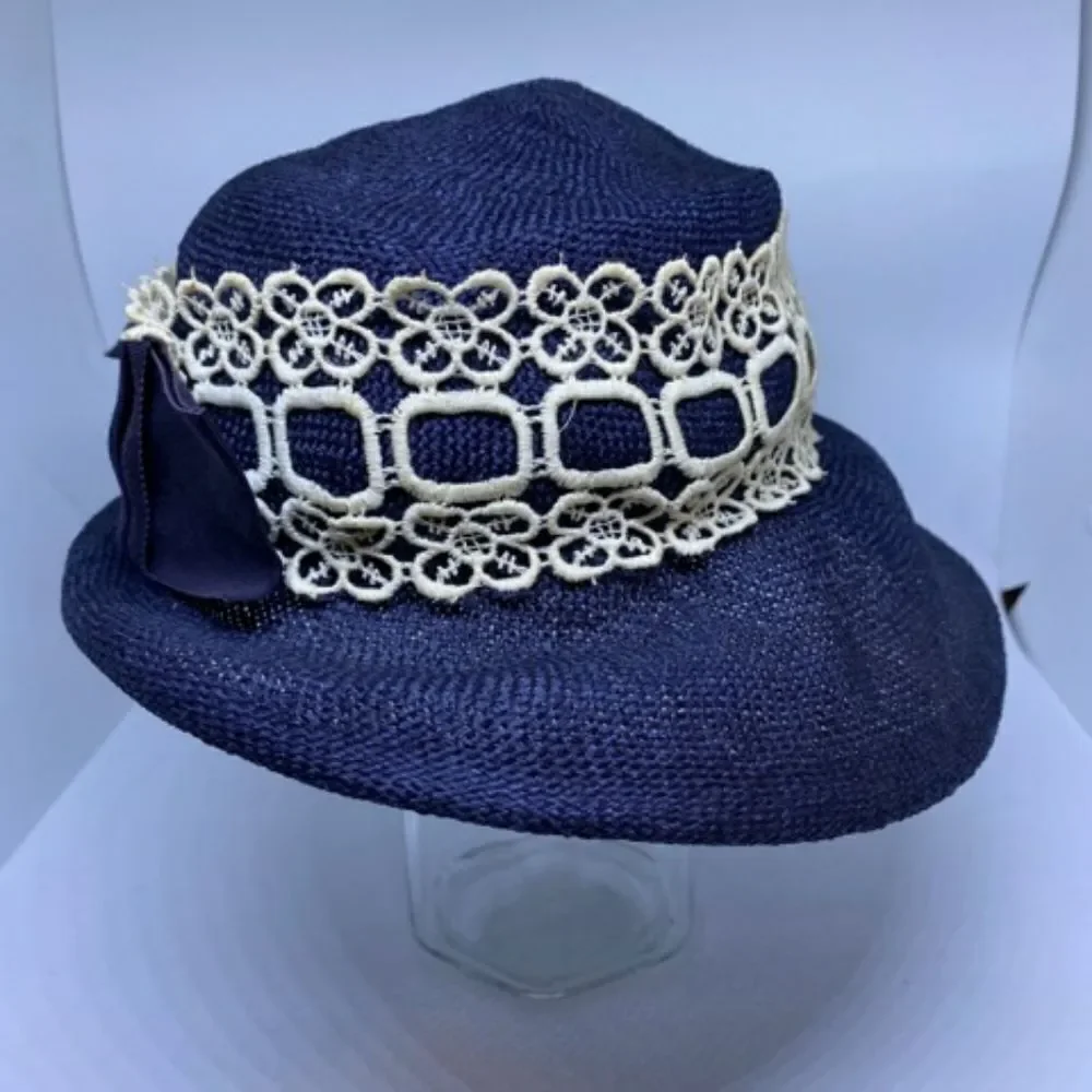 Vintage Union Made Blue & White Floral Lace Hat - Picture 6 of 9